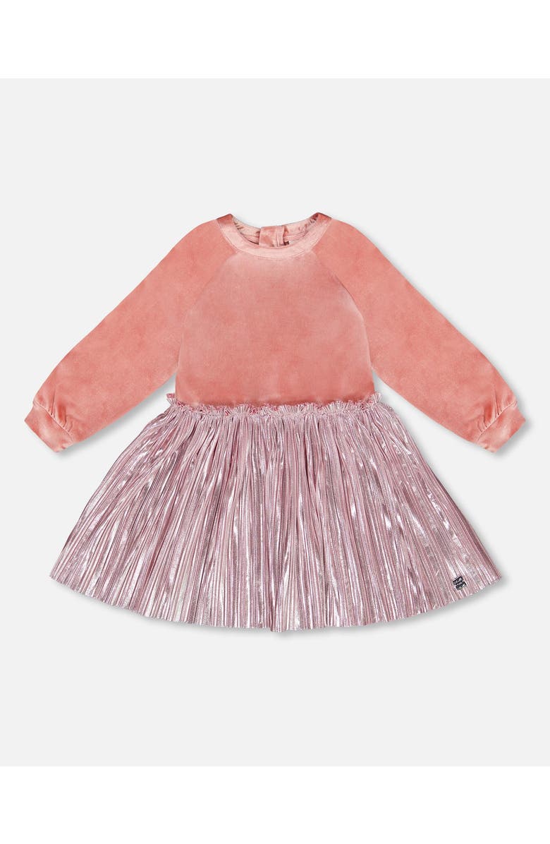 Deux par Deux Little Girl's Bi-Material Long Sleeve Dress Light Pink, Main, color, 