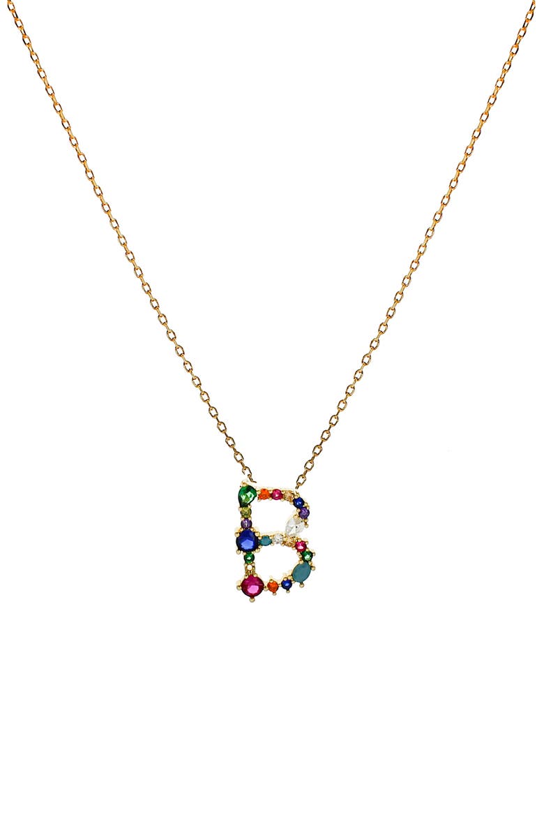 Multicolor Crystal Initial Pendant Necklace, Main, color, MULTI - B