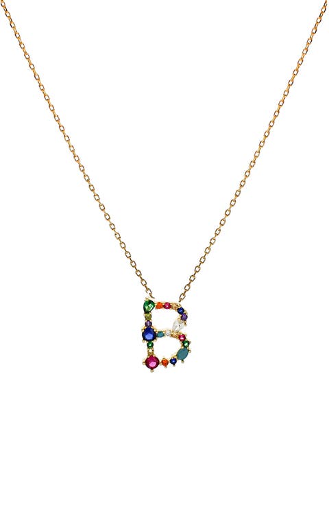 Multicolor Crystal Initial Pendant Necklace