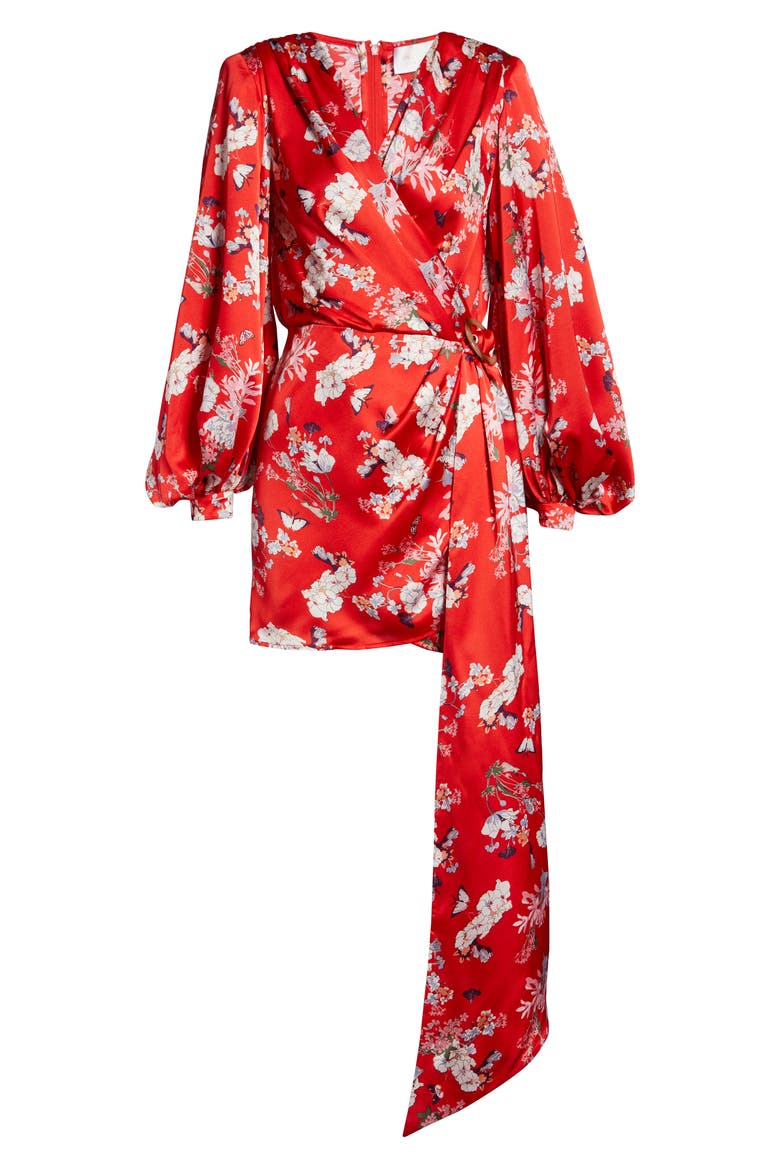 Bronx and Banco Tokyo Long Sleeve Silk Blend Minidress, Alternate, color, RED