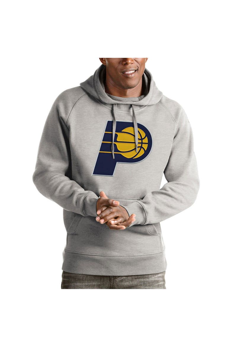Men's Antigua Heather Gray Indiana Pacers Team Logo Victory Pullover Hoodie, Main, color, Heather Gray