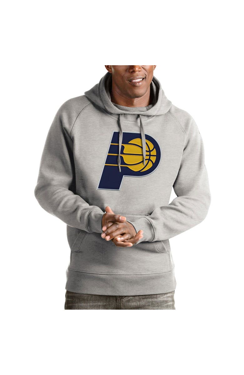 ANTIGUA Men's Antigua Heather Gray Indiana Pacers Team Logo Victory Pullover Hoodie, Main, color, Heather Gray