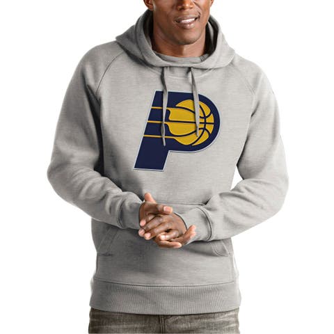 Men's Antigua Heather Gray Indiana Pacers Team Logo Victory Pullover Hoodie
