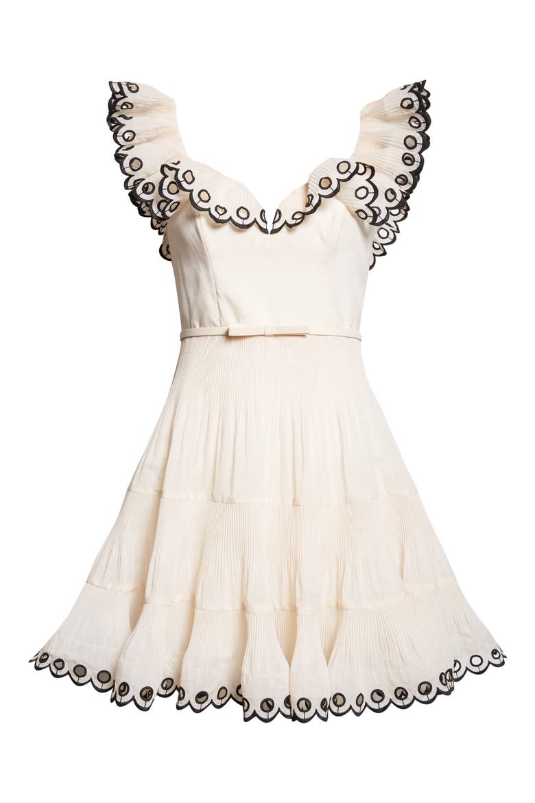 Scalloped Eyelet Trim Belted Minidress, Alternate, color, CREAM
