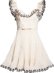 Zimmermann Scalloped Eyelet Trim Belted Minidress
