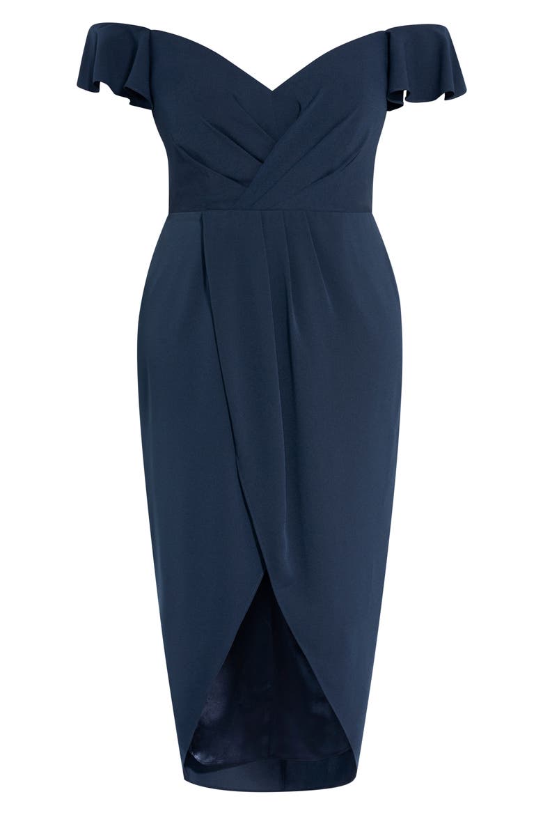 Maxi Flutter Off the Shoulder High/Low Dress, Alternate, color, NAVY
