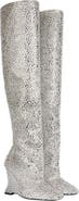 Balmain Wedge Thigh-High Satin Boots with Crystals