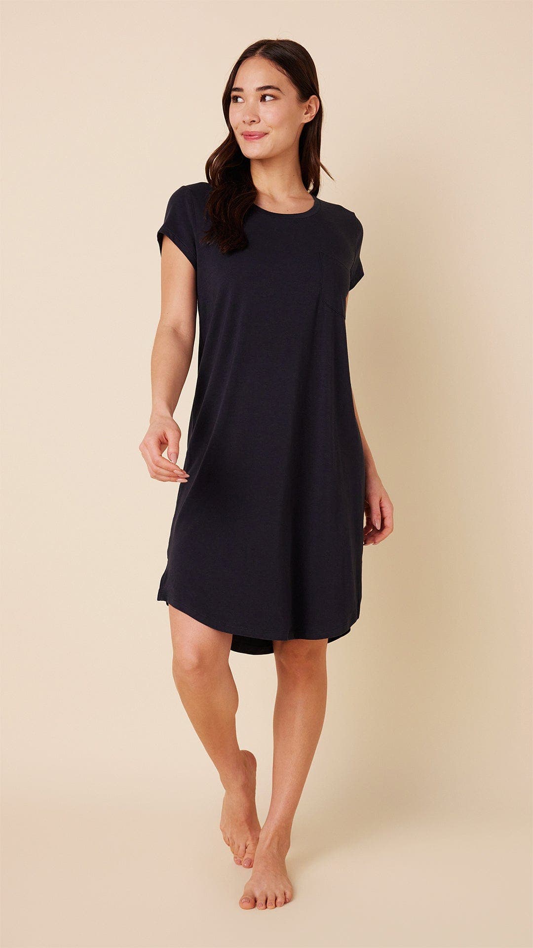 The Cat's Pajamas Pima Knit Short Sleeved Sleep Shirt In Black