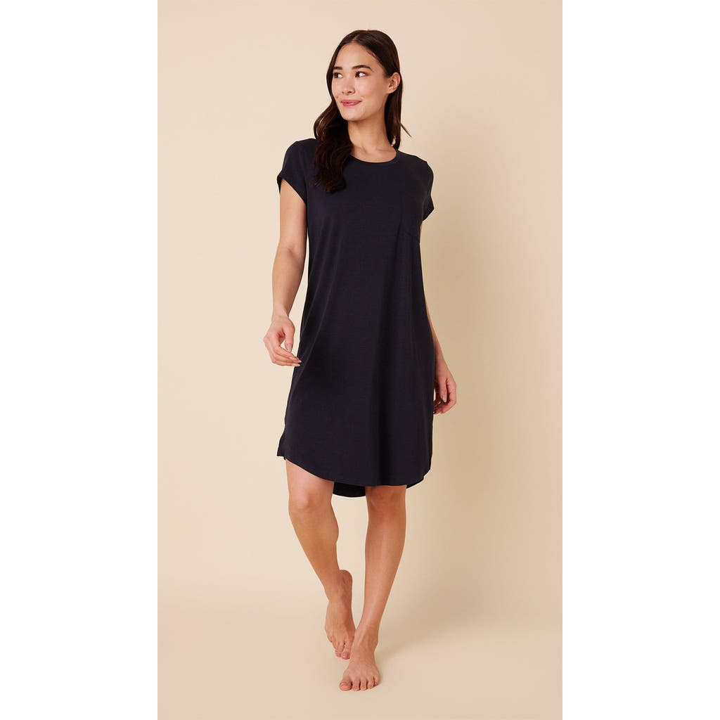 The Cat's Pajamas Pima Knit Short Sleeved Sleep Shirt In Black