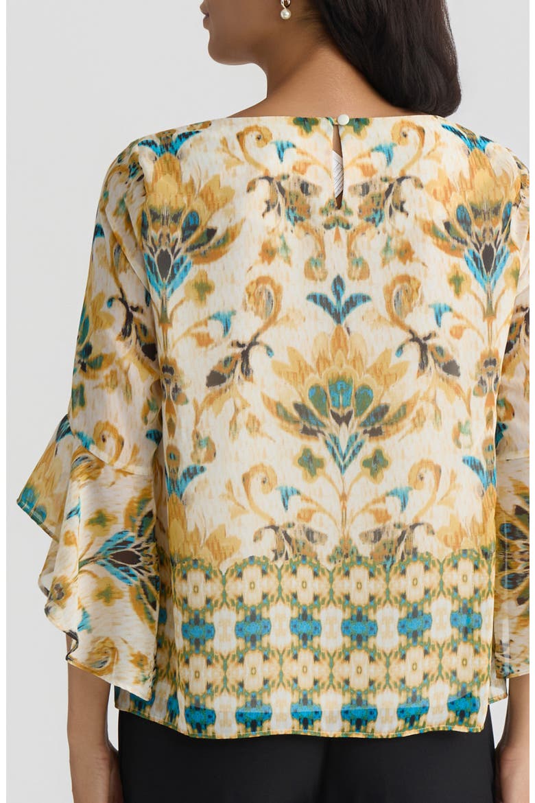 Border Print Ruffle Sleeve Top, Alternate, color, BUTTERSCOTCH MULTI