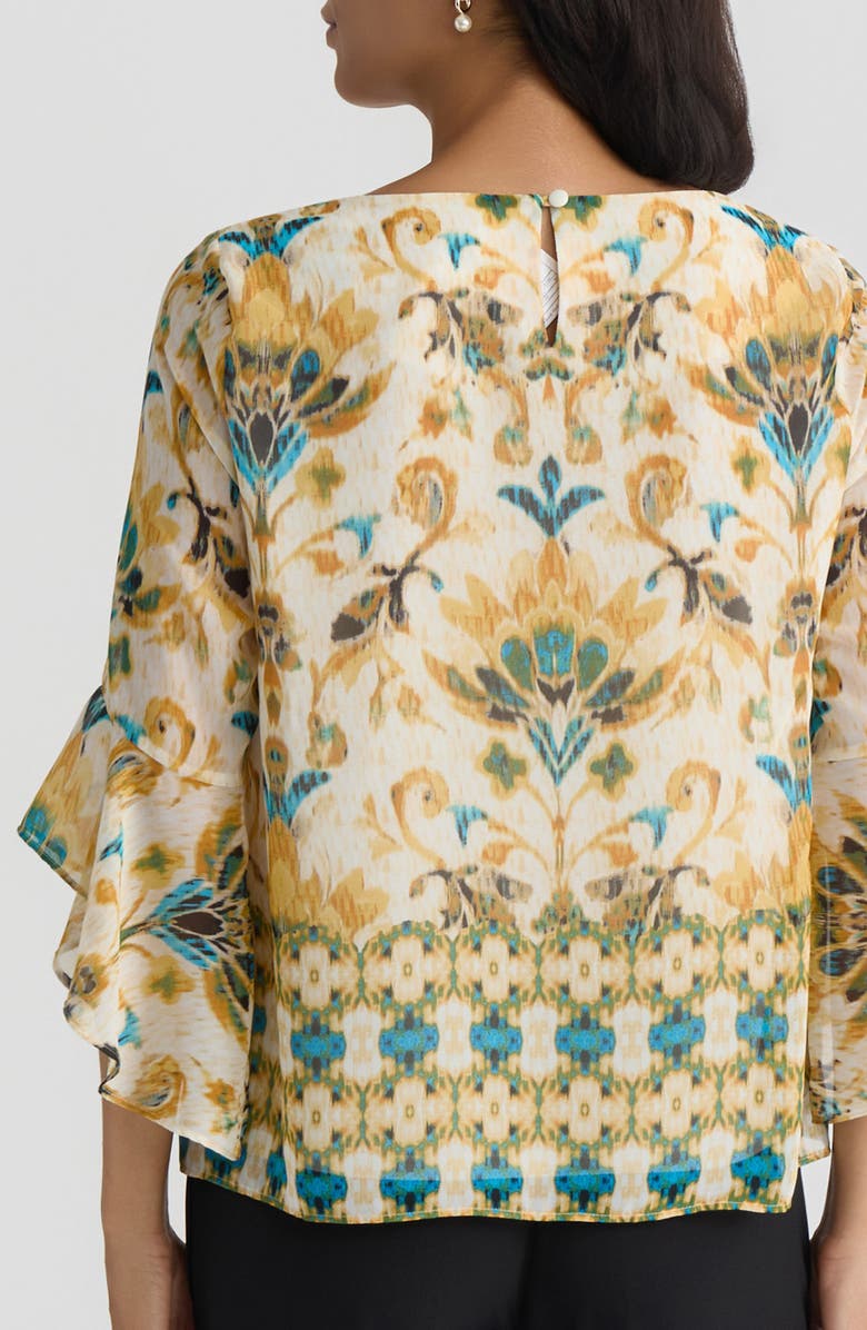 KASPER Border Print Ruffle Sleeve Top, Alternate, color, Butterscotch Multi