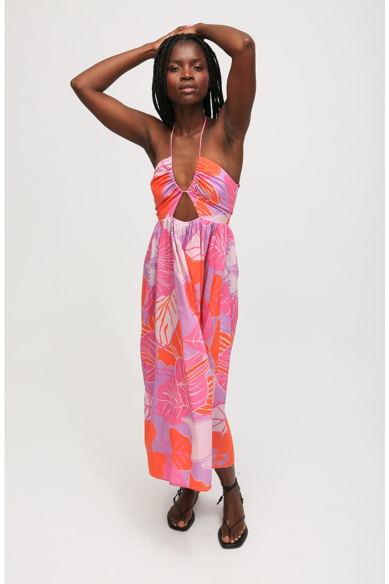 Ingrid Floral Cotton Midi Halter Dress, Alternate, color, DUSTY VIOLET