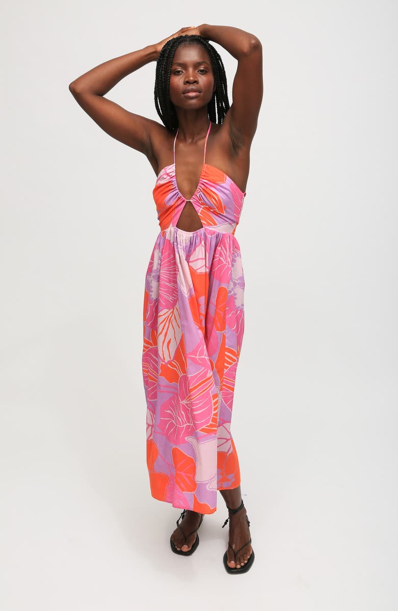 Electric & Rose Ingrid Floral Cotton Midi Halter Dress, Alternate, color, Dusty Violet