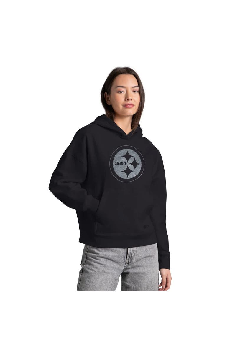 STARTER Women's Starter  Black Pittsburgh Steelers Rhinestone Relaxed Hoodie, Main, color, Black