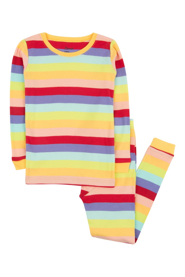 Kids Two-Piece Striped Cotton Matching Family Pajamas, Main, color, RAINBOW
