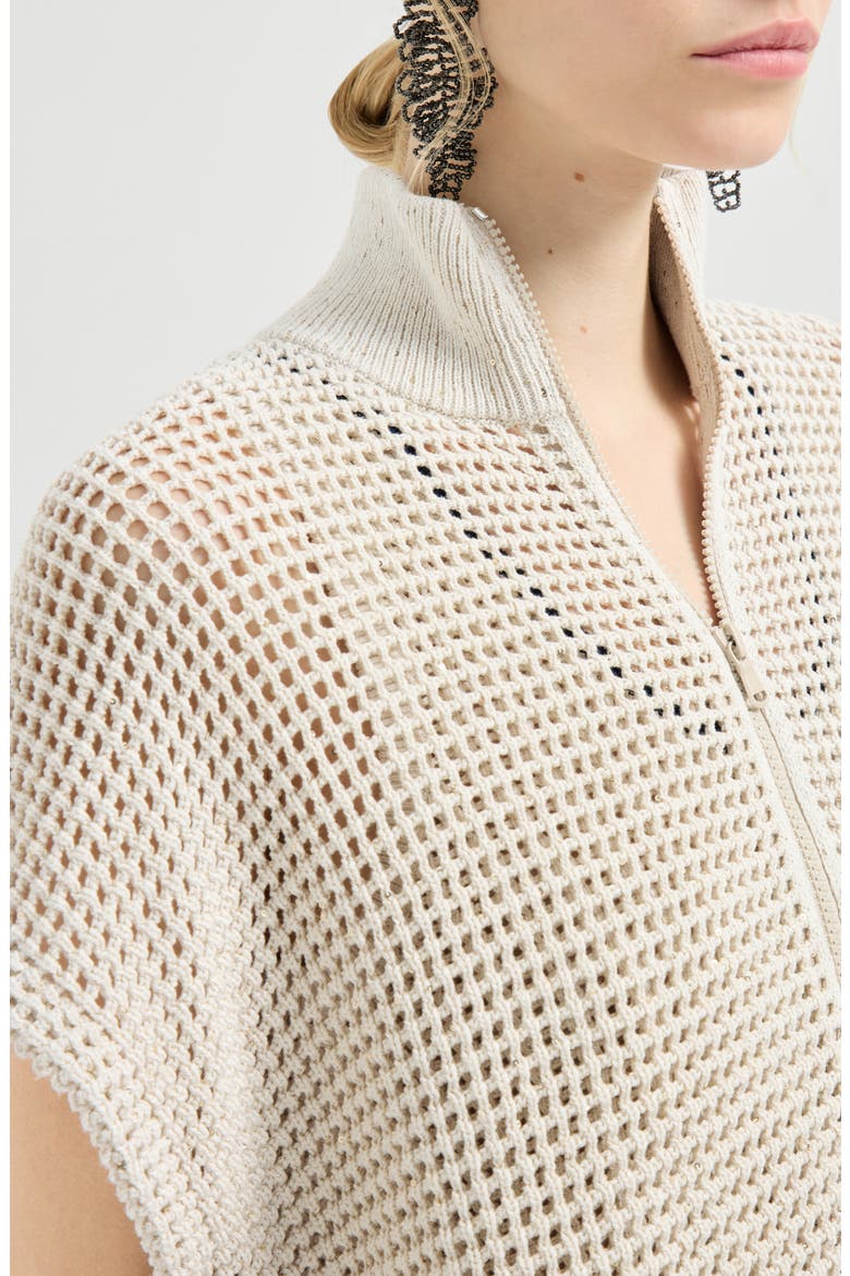Cotton net cardigan, Alternate, color, Oat