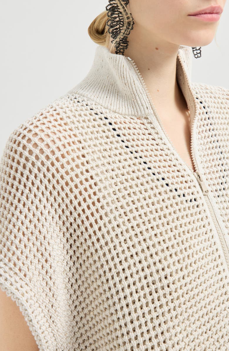 Brunello Cucinelli Cotton net cardigan, Alternate, color, Oat