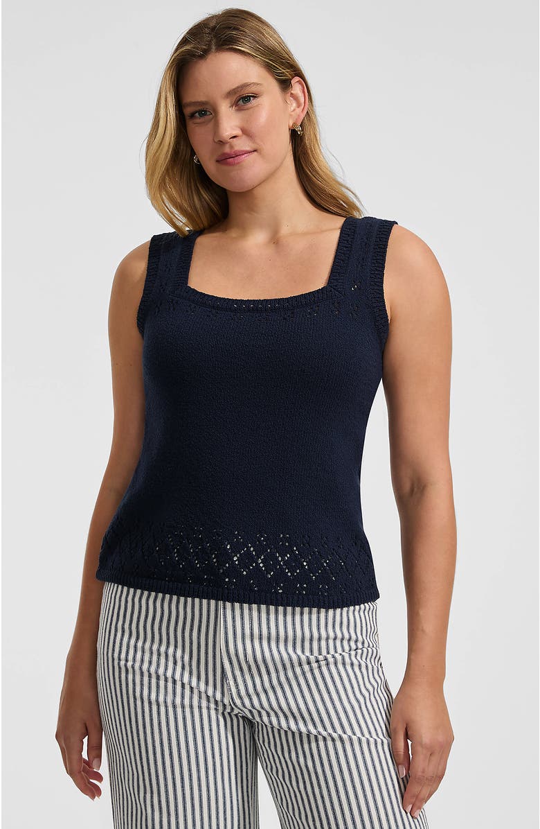 Lands' End Pointelle Square Neck Tank Sweater, Main, color, Radiant Navy
