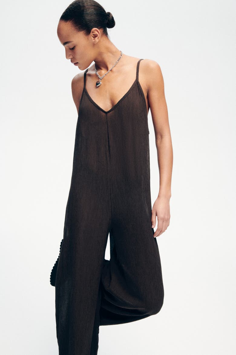 Crinkled Jumpsuit, Alternate, color, Dark brown
