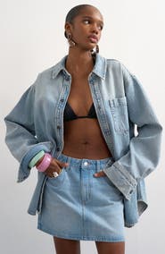 Topshop Plemet Cotton Denim Miniskirt