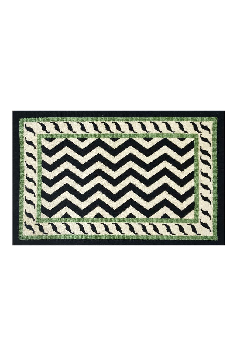 Chevron Border Indoor/Outdoor Doormat, Main, color, BLACK WHITE