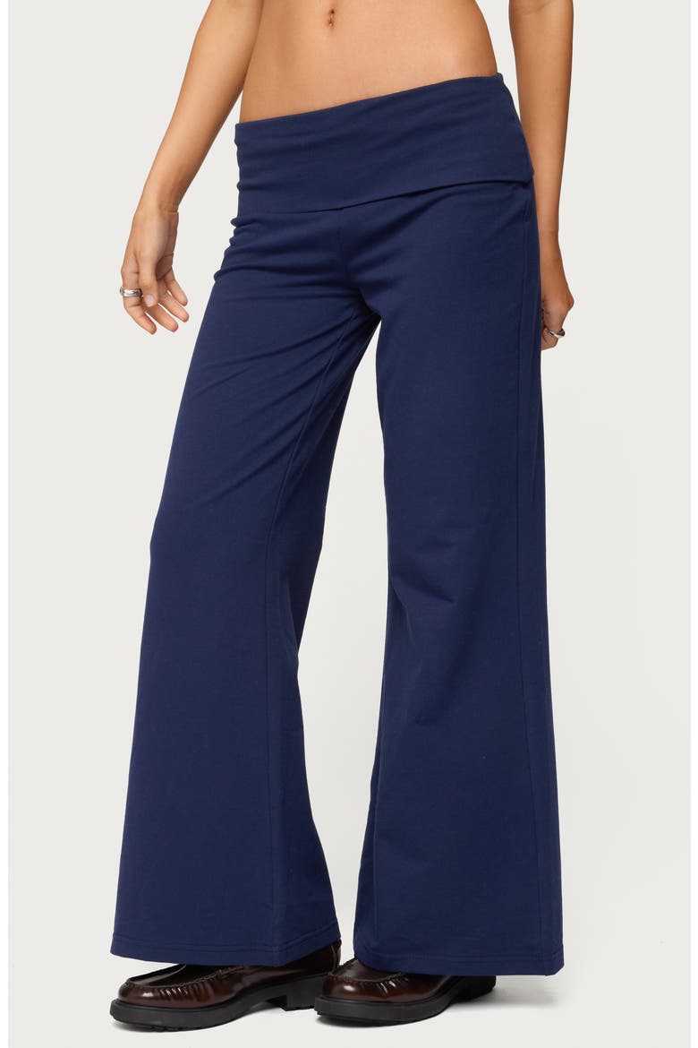 Wide Leg Foldover Pants, Alternate, color, NAVY