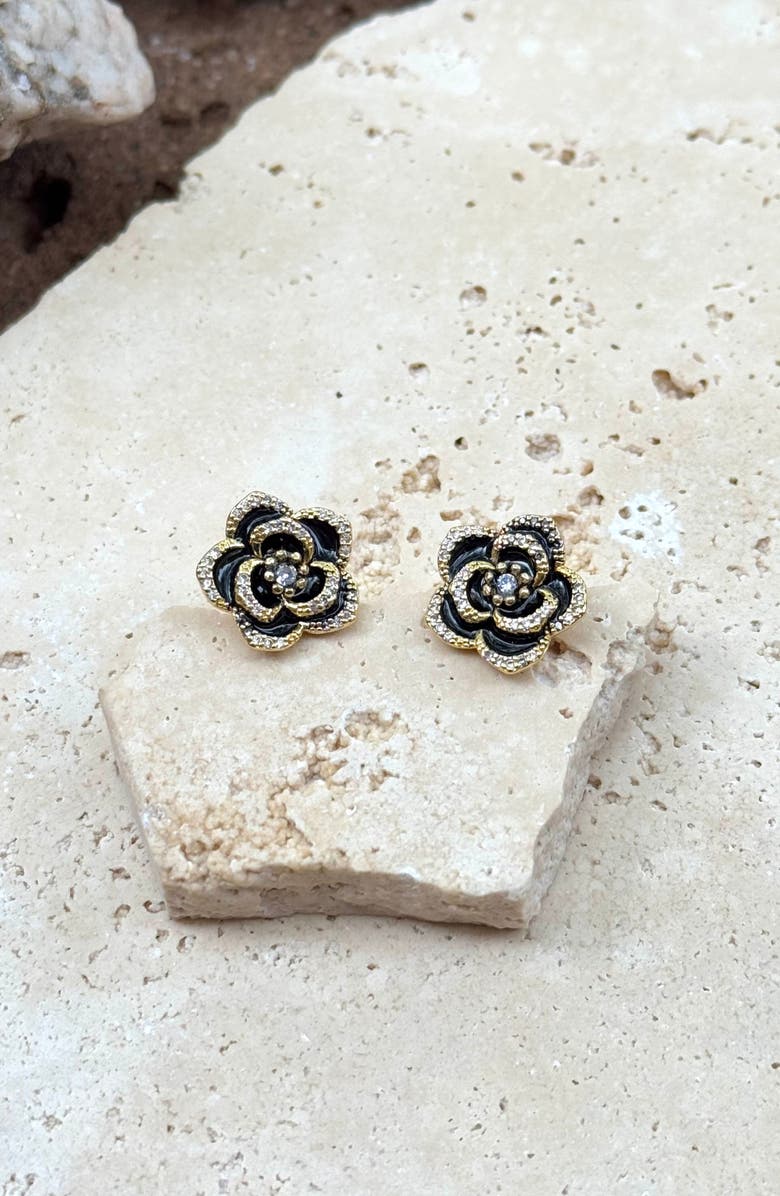 Adornia Cubic Zirconia Black Enamel Floral Stud Earrings, Alternate, color, Black