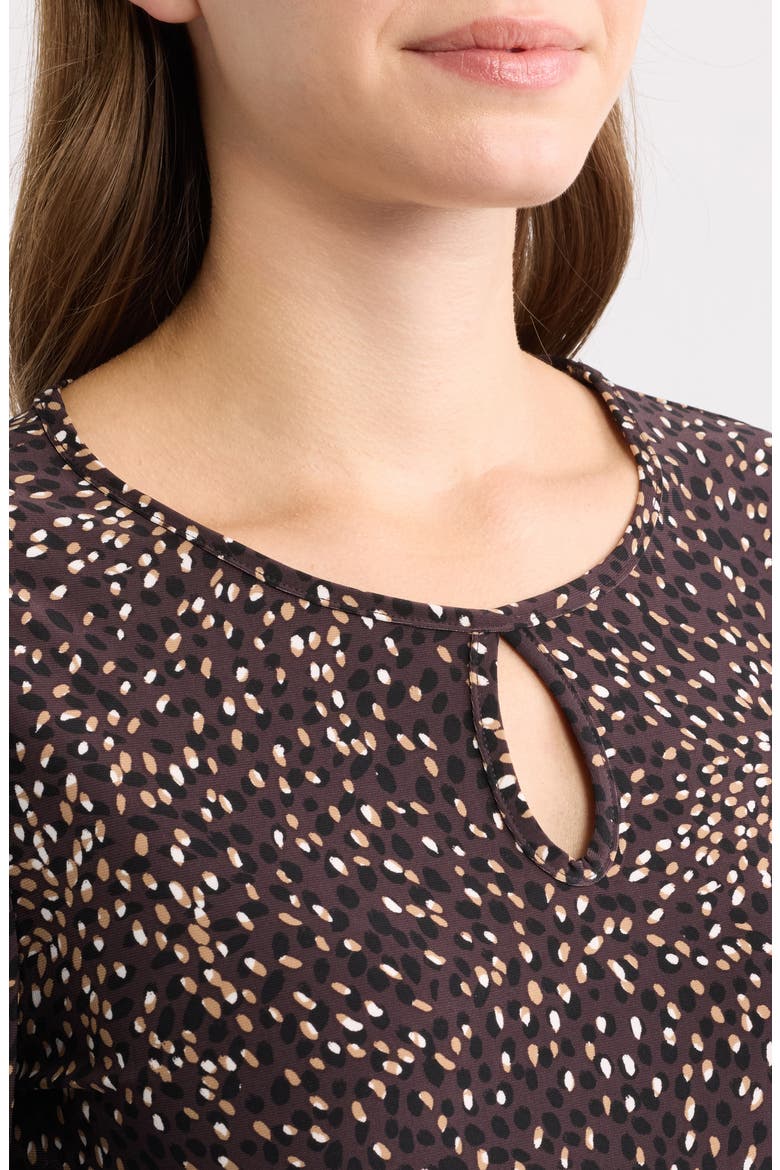 Dot Print Keyhole Long Sleeve Top, Alternate, color, CHOCOLATE BLACK MULTI