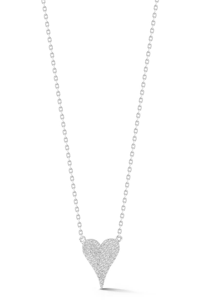Pavé CZ Heart Pendant Necklace, Main, color, SILVER