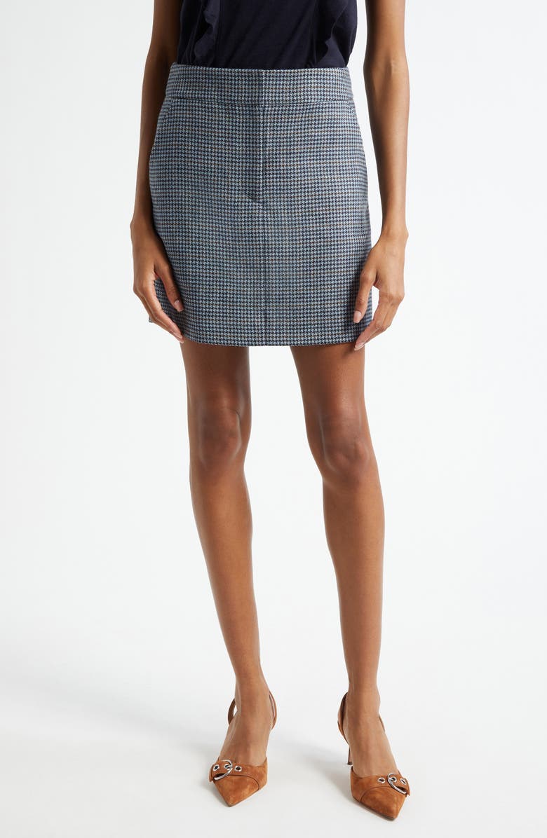 Veronica Beard Ford Houndstooth Wool Skirt, Main, color, Navy/ Blue River Multi