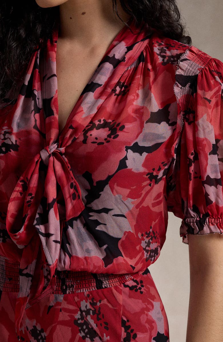 Polo Ralph Lauren Irene Floral Tie Neck Handkerchief Hem Georgette Maxi Dress, Alternate, color, 1814 Fall Poppy