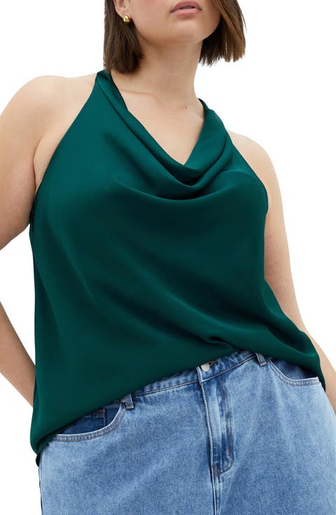 Chloe Cowl Neck Satin Top (Plus)