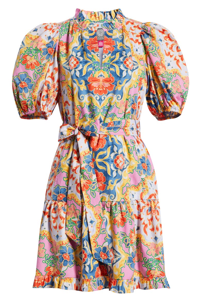Puffy Sleeve Print Minidress, Alternate, color, PINK MULTI