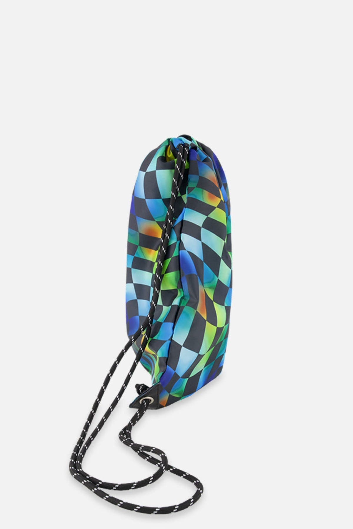 Deux par Deux Checkered Durable Lightweight Sporty Drawstring Bag, Alternate, color, Blue Checkered Print