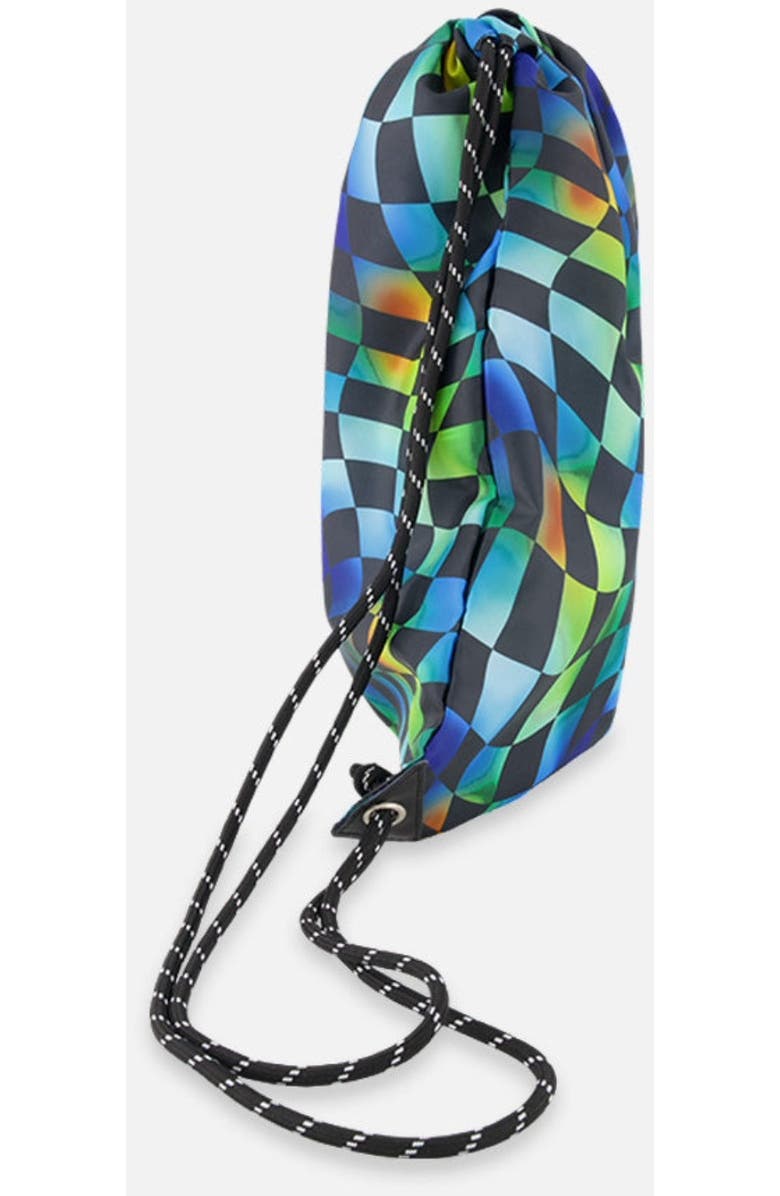 Deux par Deux Checkered Durable Lightweight Sporty Drawstring Bag, Alternate, color, Blue Checkered Print