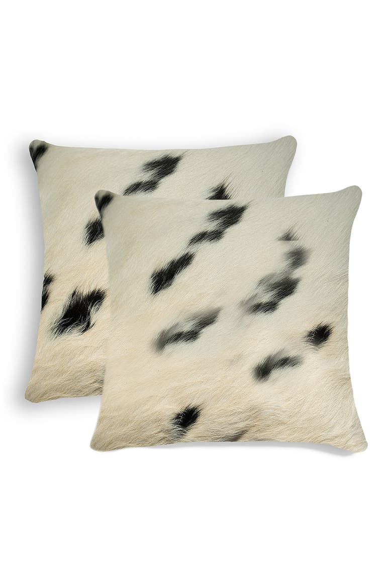 Torino Kobe Cowhide Pillow - Set of 2 - 18" x 18" - White/Black, Main, color, WHITE BLACK