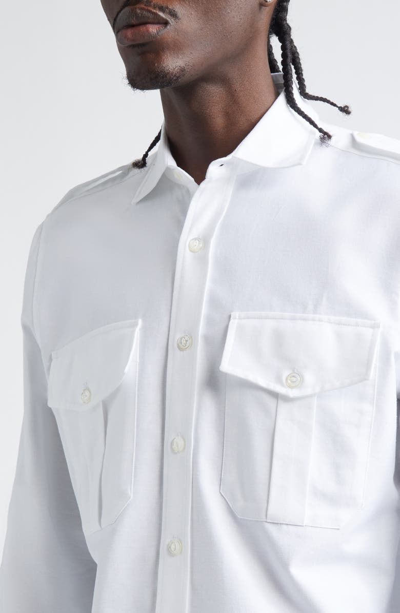 Drake's Epaulet Cotton Oxford Button-Up Shirt, Alternate, color, White