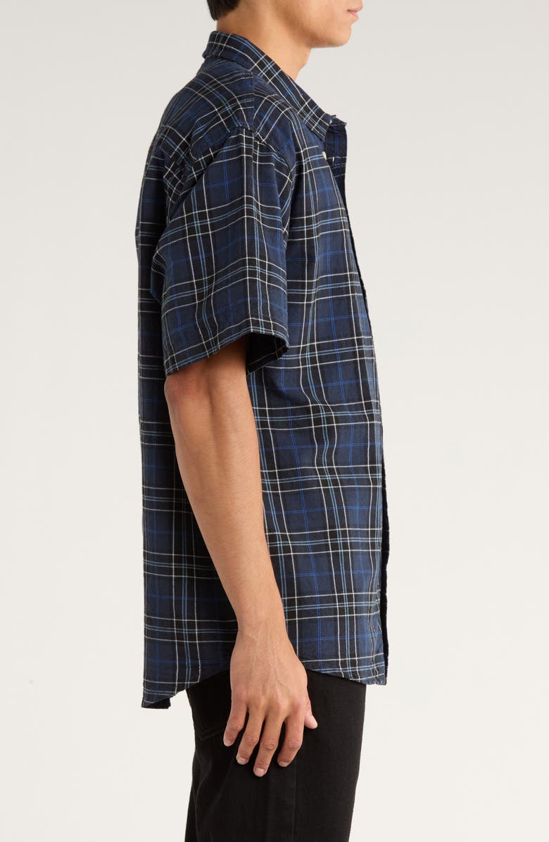 Vans Lawson Plaid Short Sleeve Cotton & Linen Button-Up Shirt, Alternate, color, Parisian Night/ Black