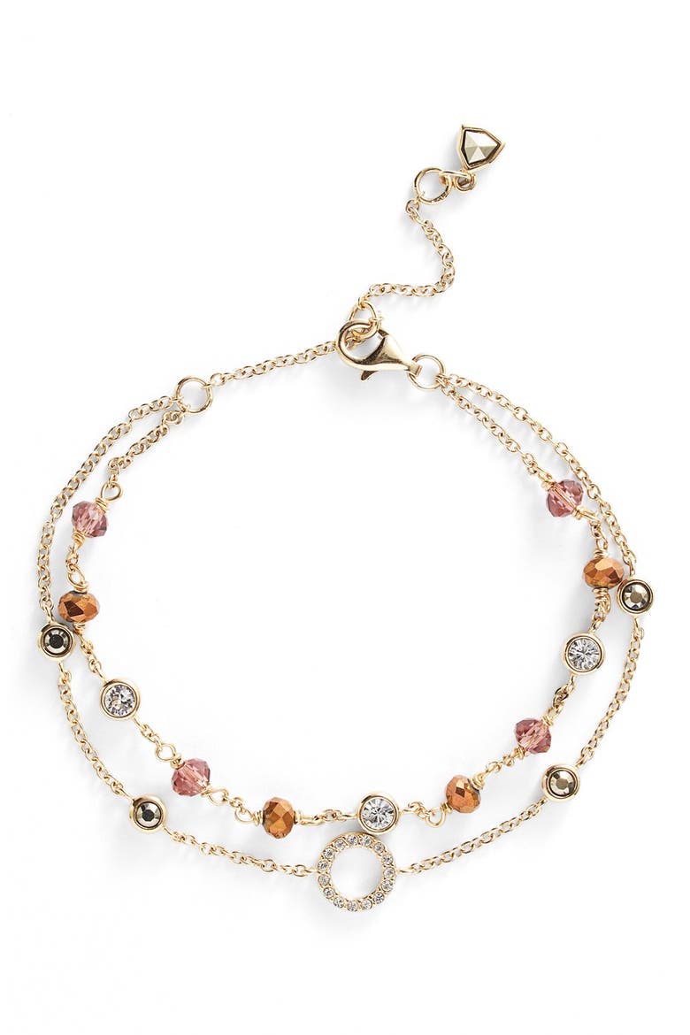 Double Row Beaded Line Bracelet, Main, color, PINK/ GOLD