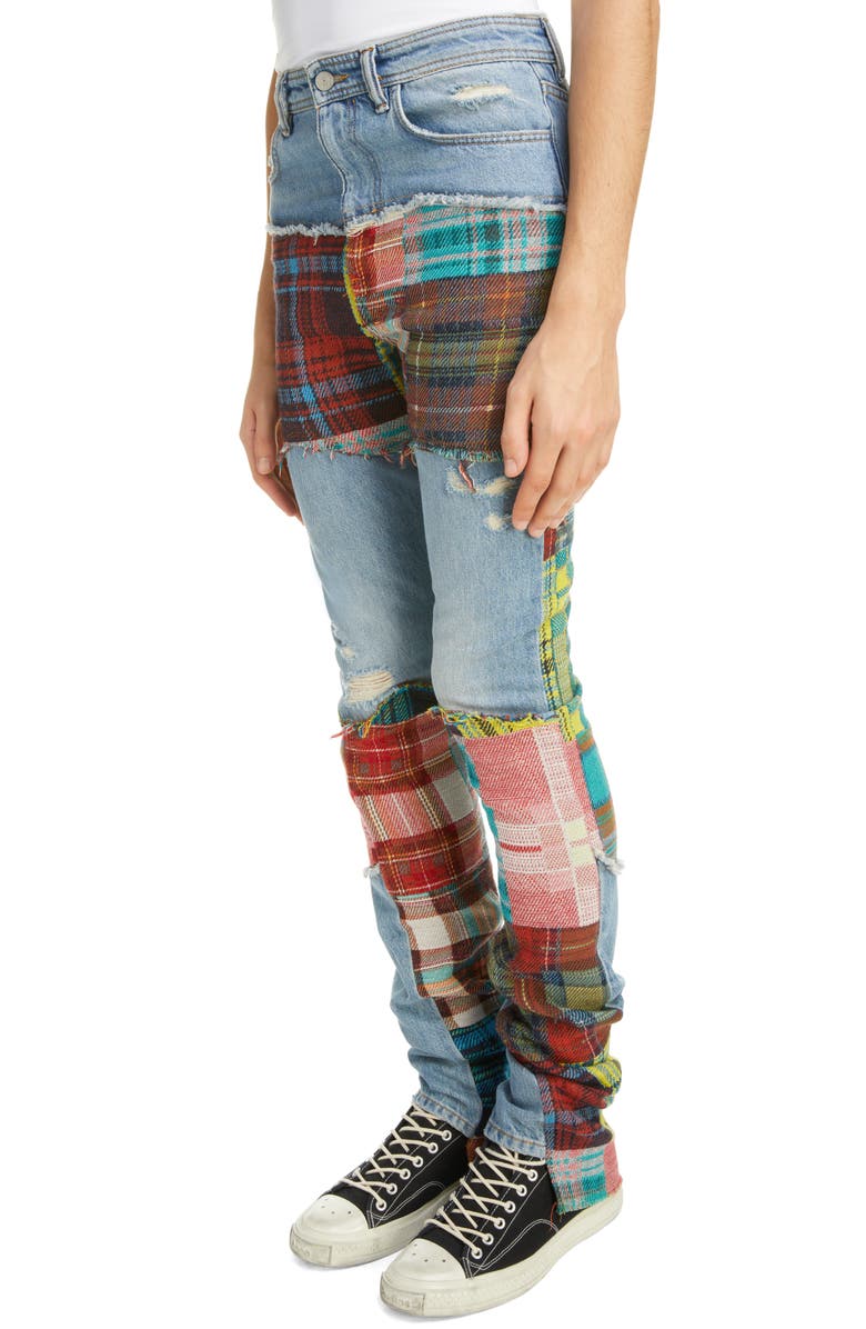 Acne Studios Ripped Mixed Media Wool Blend Jeans, Alternate, color, 