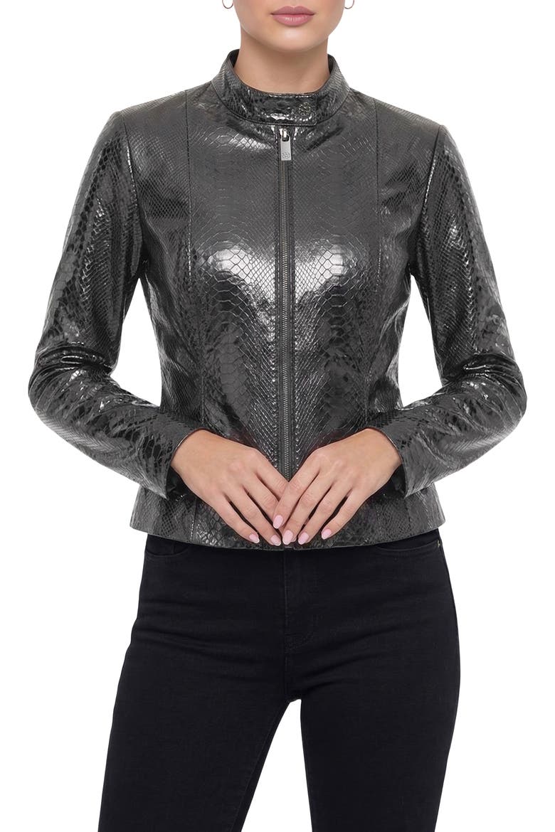 Genuine Metis Suede Pythn Printed Zip Jacket, Alternate, color, ANTHRACITE