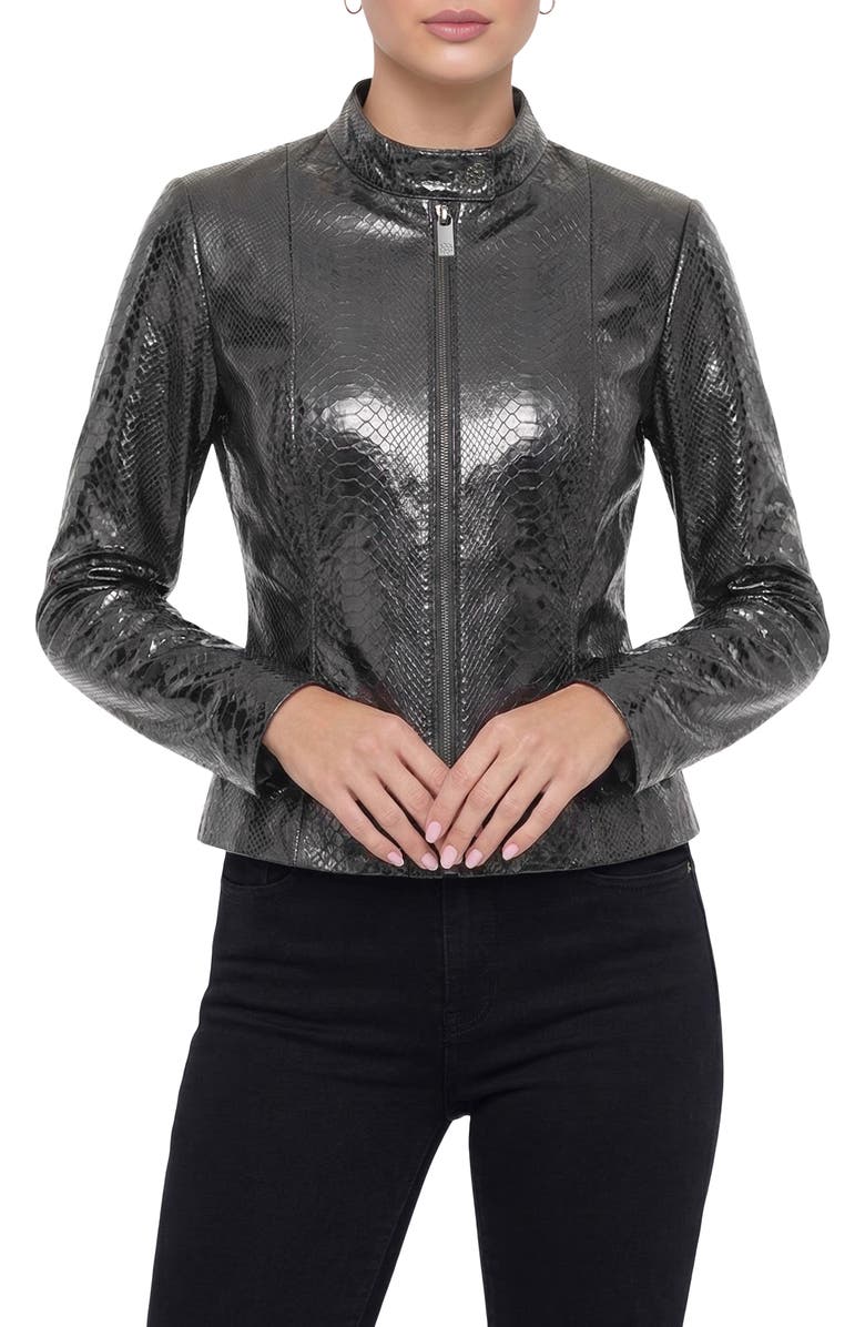 GORSKI Genuine Metis Suede Pythn Printed Zip Jacket, Alternate, color, Anthracite