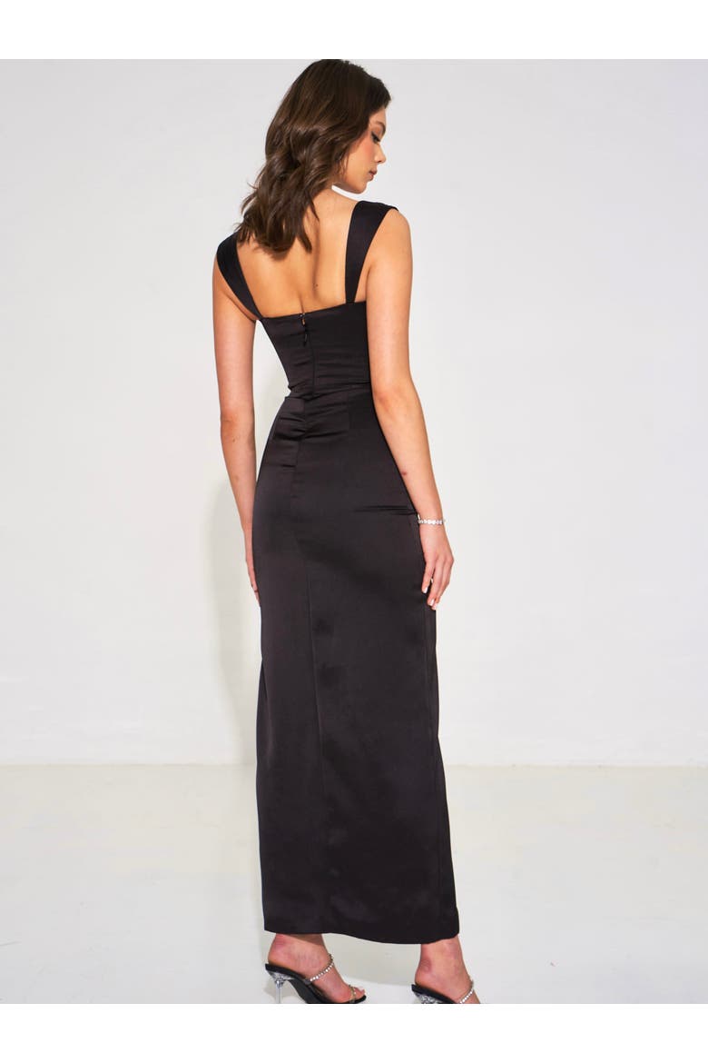 Freddie Corset Lace Satin Maxi Dress, Alternate, color, Black
