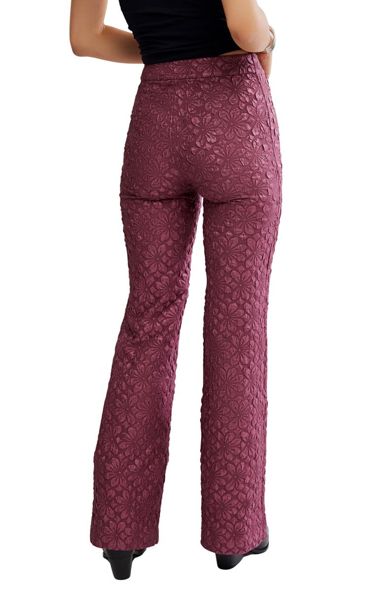 Free People Runaway Floral Flare Pants, Alternate, color, Crushed Berry