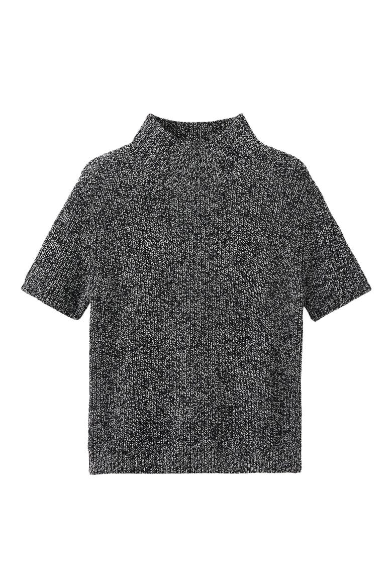 Marled Mock Neck Short Sleeve Sweater, Main, color, BLACK
