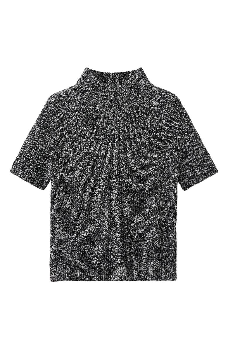 MANGO Marled Mock Neck Short Sleeve Sweater, Main, color, Black