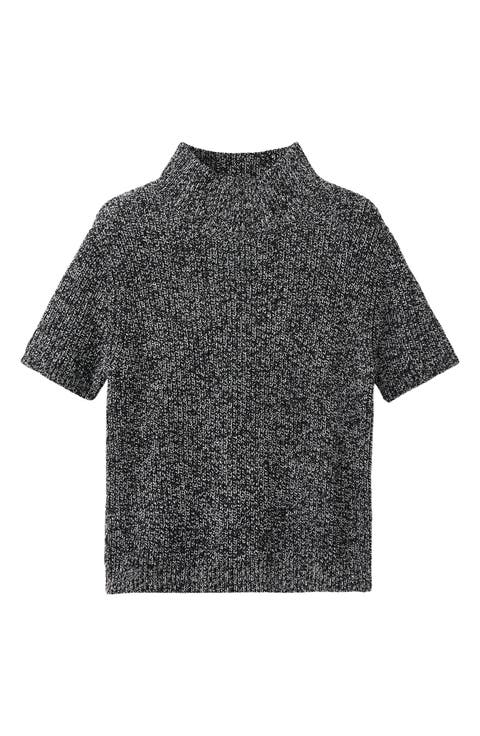 Marled Mock Neck Short Sleeve Sweater