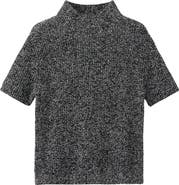 MANGO Marled Mock Neck Short Sleeve Sweater