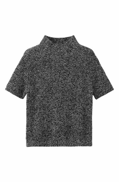 MANGO Marled Mock Neck Short Sleeve Sweater