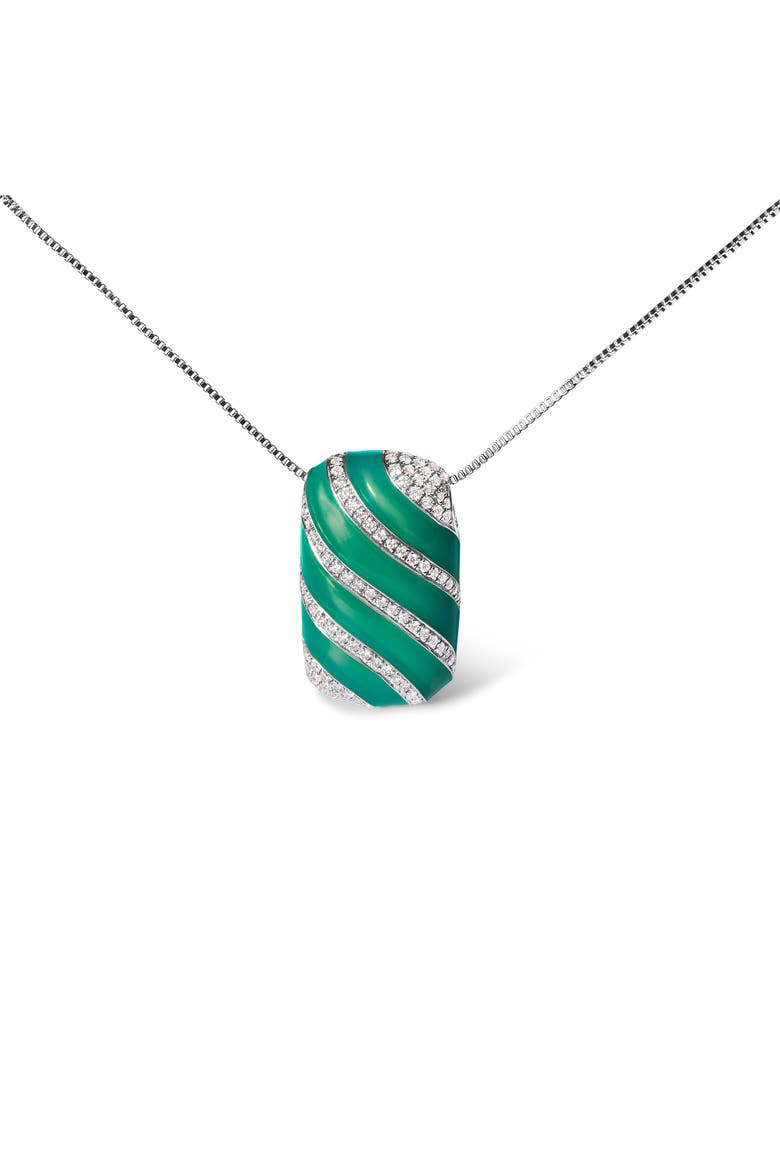 Silver Turquoise Enamel and 1/2 Cttw Diamond Block Pendant Necklace, Main, color, White